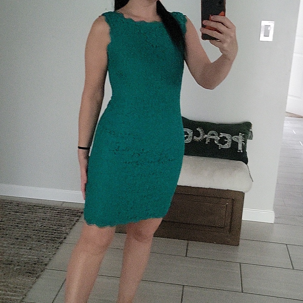 Adrianna Papell Teal Lace Sheath Dress